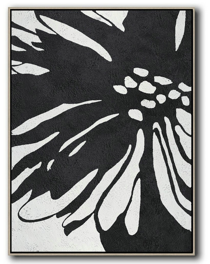 Huge Abstract Painting On Canvas,Black And White Minimal Painting On Canvas,Acrylic Painting On Canvas #F2Q4